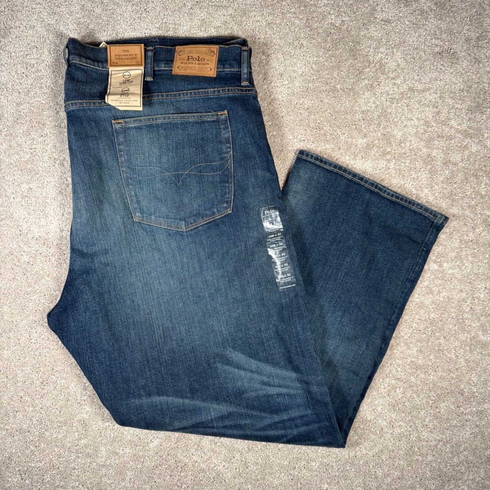 NWT Polo Ralph Lauren Prospect Straight Leg Jeans Mens 50Bx32 Blue Stretch Denim